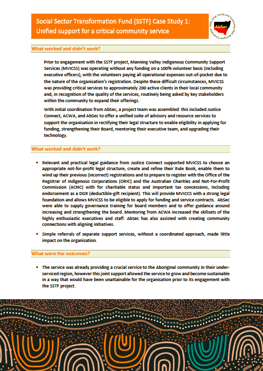 Social Sector Transformation Fund (SSTF) Case Study 1: Unified support for a critical community service